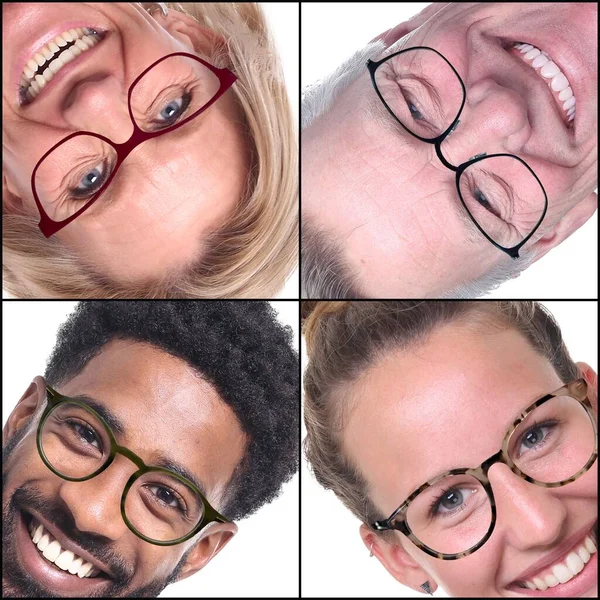 Group of people in a collage wearing glasses — ストック写真