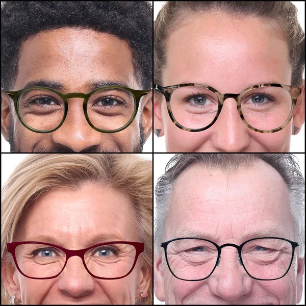 Gruppo di persone in collage con gli occhiali — Foto Stock