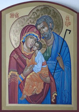 Icon of the Holy Family, the Mother of God, the Child Jesus and St. Joseph