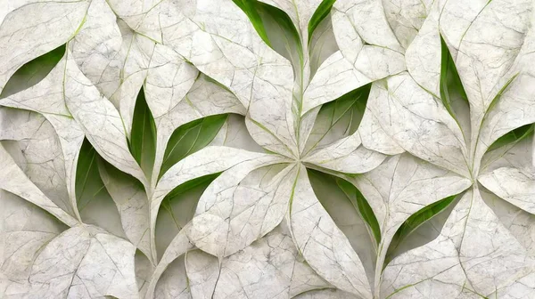 Abstract Botanical Nature Background. Green and White Leaves.