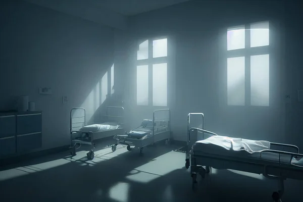 Empty beds in a hospital room. 3d illustration.