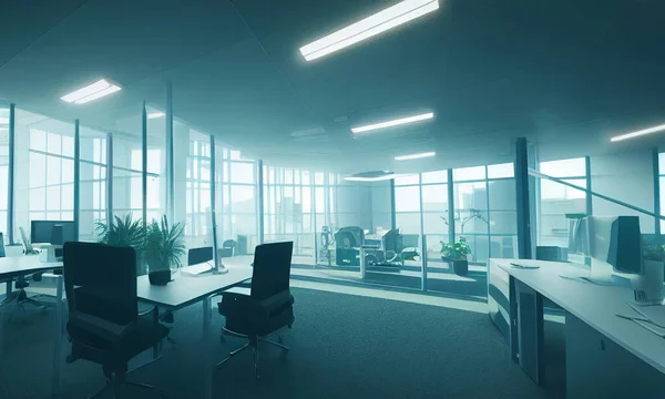 Minimalist office interior design. 3D rendering.