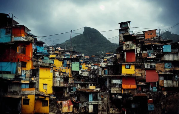 Poor neighborhood in the city. Slum. Favela.