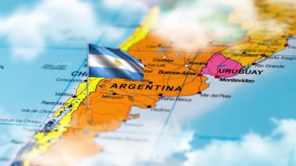 Bandiera Argentina Nella Mappa Del Mondo — Video Stock