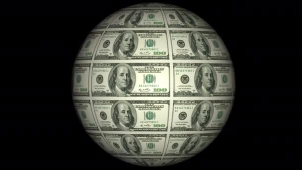 Rotating Globe Dollar Bills Alpha Channel — Stock Video