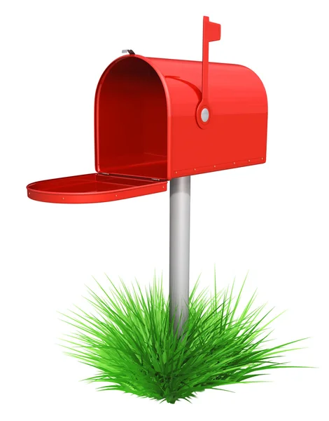 Empty red mailbox and green grass — Stock Photo, Image