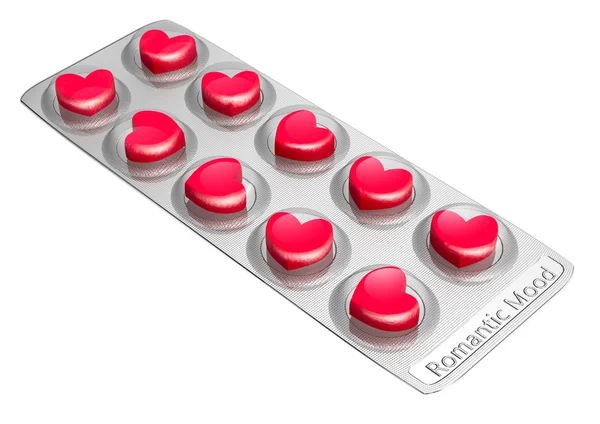 Pilules d'amour en forme de coeur rouge — Photo