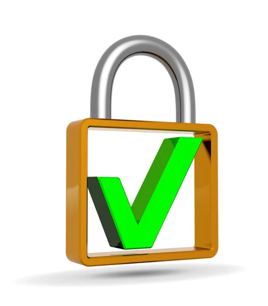 Zielony znacznik wyboru w zamkniętej kłódki, koncepcja bezpieczeństwa — Zdjęcie stockowe