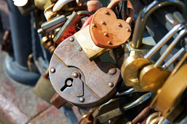 Many Love locks on the bridge — Stock Photo, Image