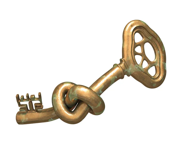 Antique bronze key with knot — Stock Photo, Image