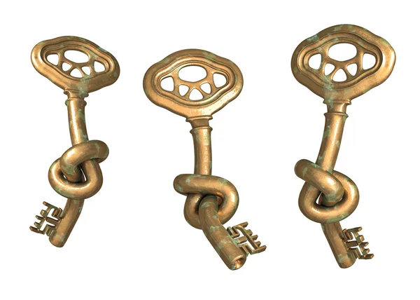 Antique bronze key with knot — Stock Photo, Image