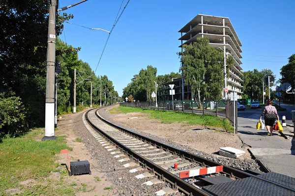 Železniční přejezd v svetlogorsk — Stock fotografie