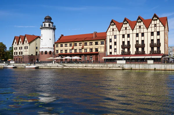 Ethnographic and trade center, embankment of the Fishing Village in Kaliningrad, Russia — Stock Photo, Image