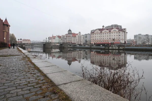 Fishing Village, embankment of the river Pregel. Kaliningrad. Ru — Stock Photo, Image