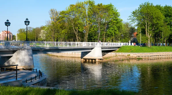 Ponte pedonale sul lago Verkhnee. Kaliningrad — Foto Stock