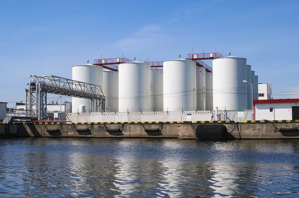 White tanks for petrol and oil — Stock Photo, Image