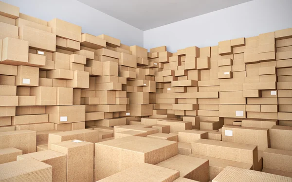 Almacén con muchas cajas de cartón — Foto de Stock