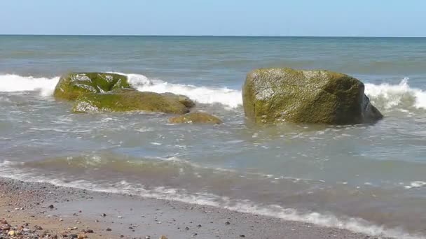 Deniz dalgaları ve kumlu sahil — Stok video