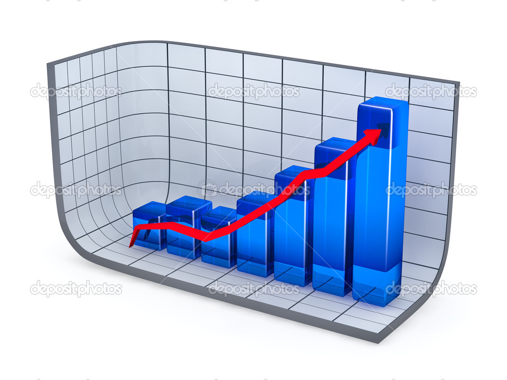 Growth bar chart and red arrow