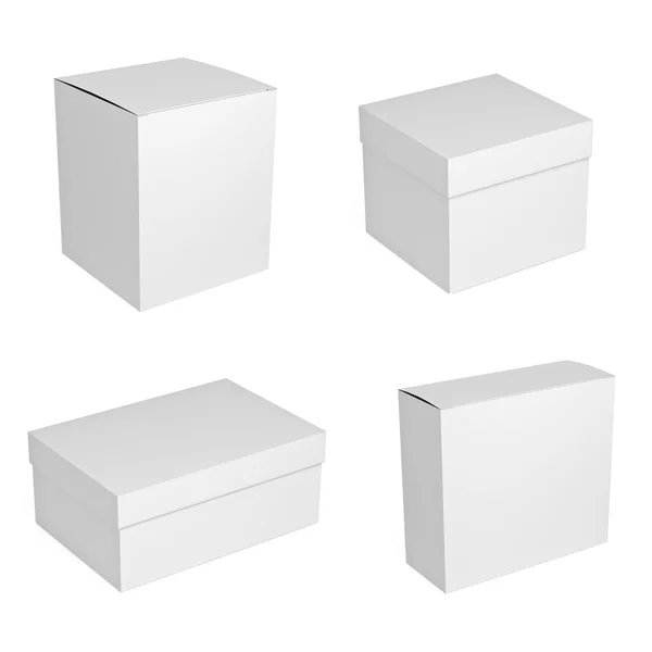 Закрытый набор коробок из белого картона — стоковое фото