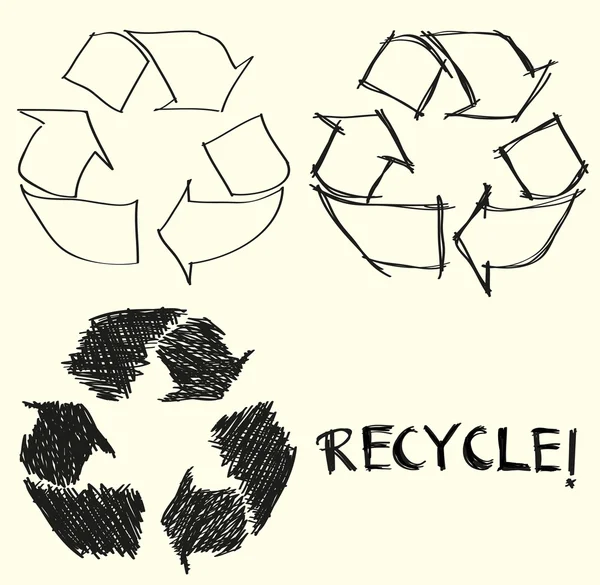 Signe de recyclage dessiné à la main — Image vectorielle