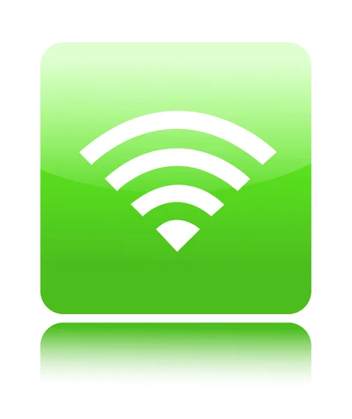 Zielone błyszczące bezprzewodowe wifi przycisk znak — Wektor stockowy
