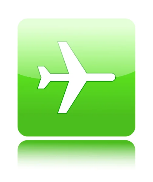 Самолет на зеленой глянцевой кнопке — стоковый вектор