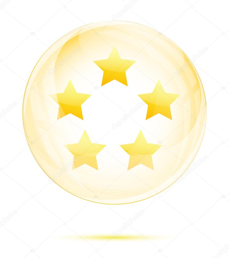 Five golden star in the glass sphere