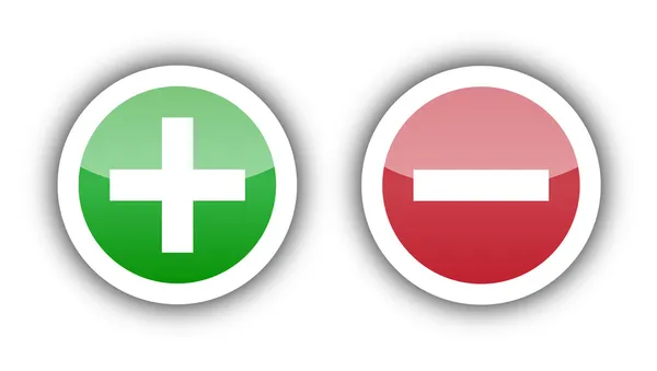 Aggiungi segno nel pulsante verde ed elimina segno sul pulsante rosso — Vettoriale Stock