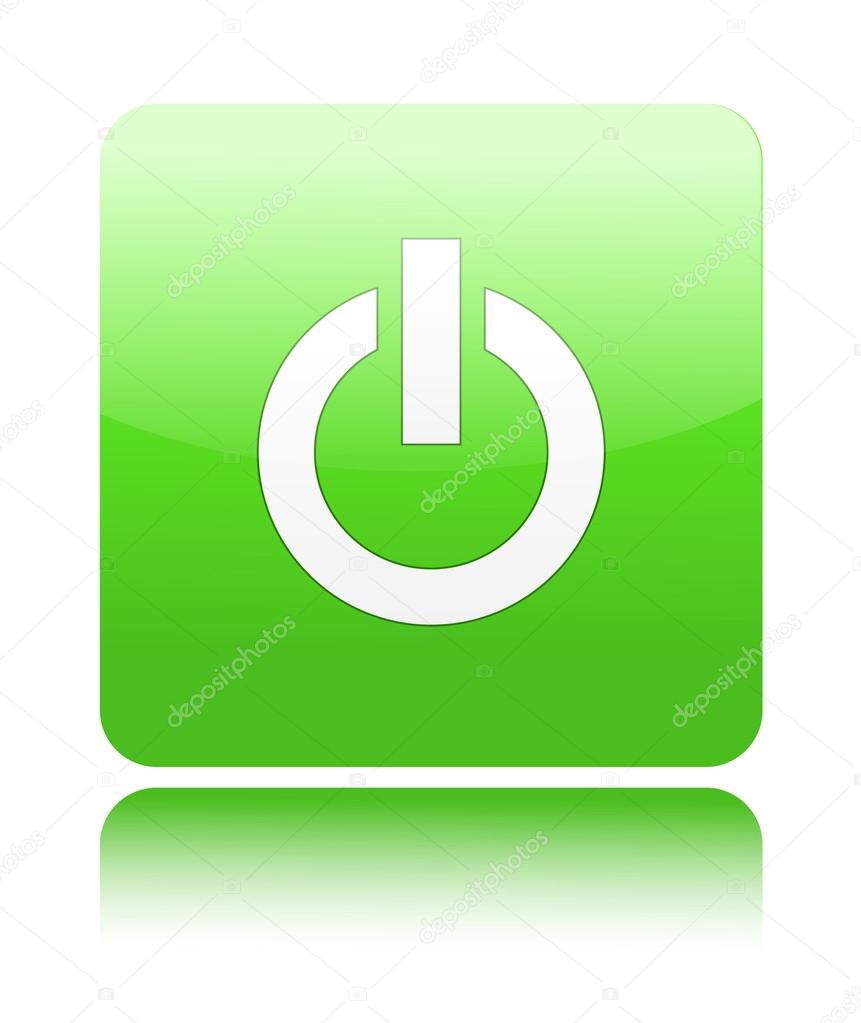 Green power button on white