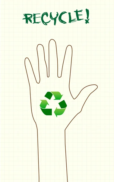 Reciclar signo en la mano — Vector de stock