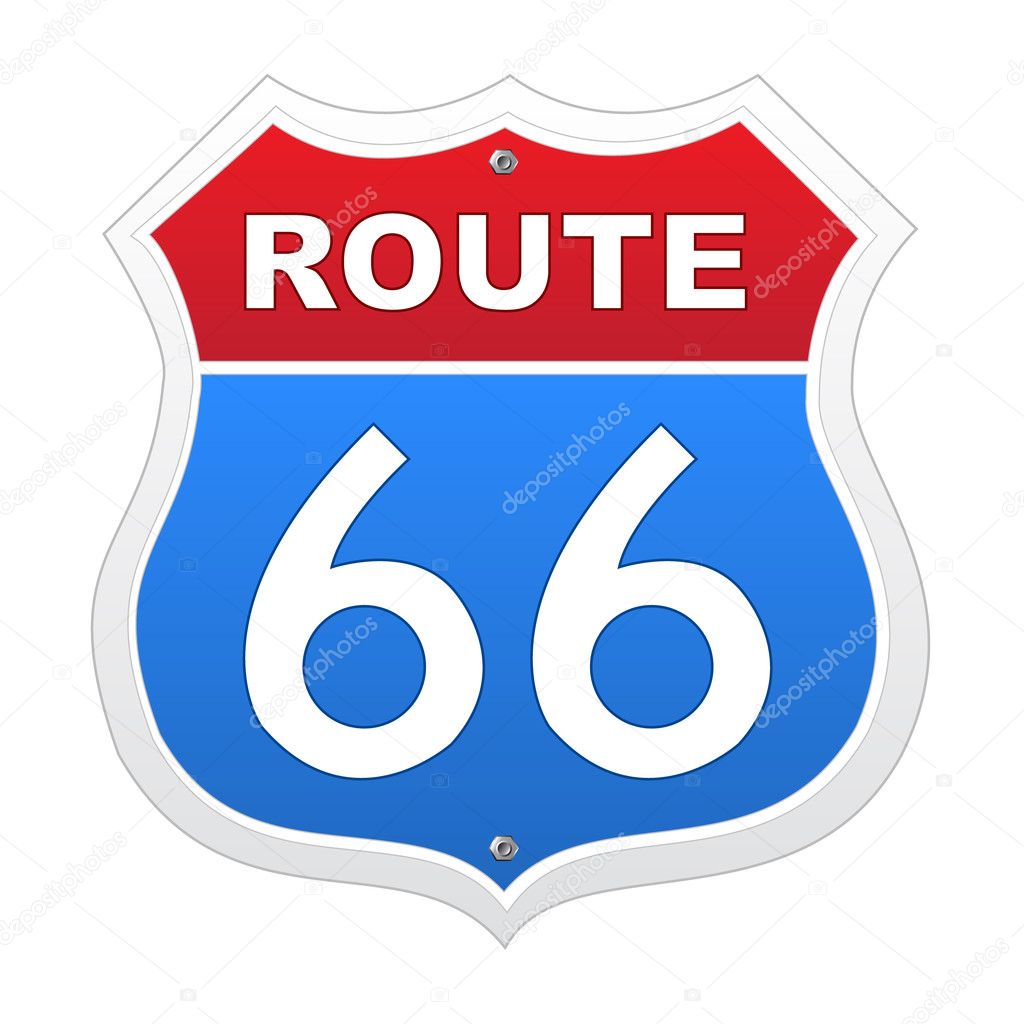 Route 66 sign in red and blue