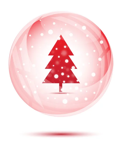 Χριστουγεννιάτικο χιόνι υδρόγειο με κόκκινο χριστουγεννιάτικο δέντρο — Διανυσματικό Αρχείο