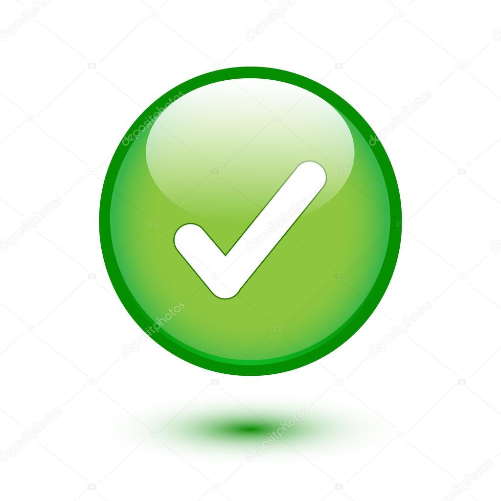 Green glossy web 2.0 button with check mark sign