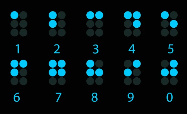 Sada modré digitální braille čísla — Stockový vektor