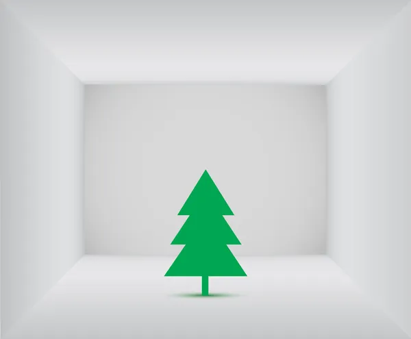 Zöld karácsonyfa a szobában — Stock Vector