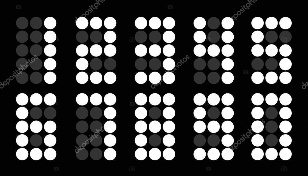 Set of white dot digital number