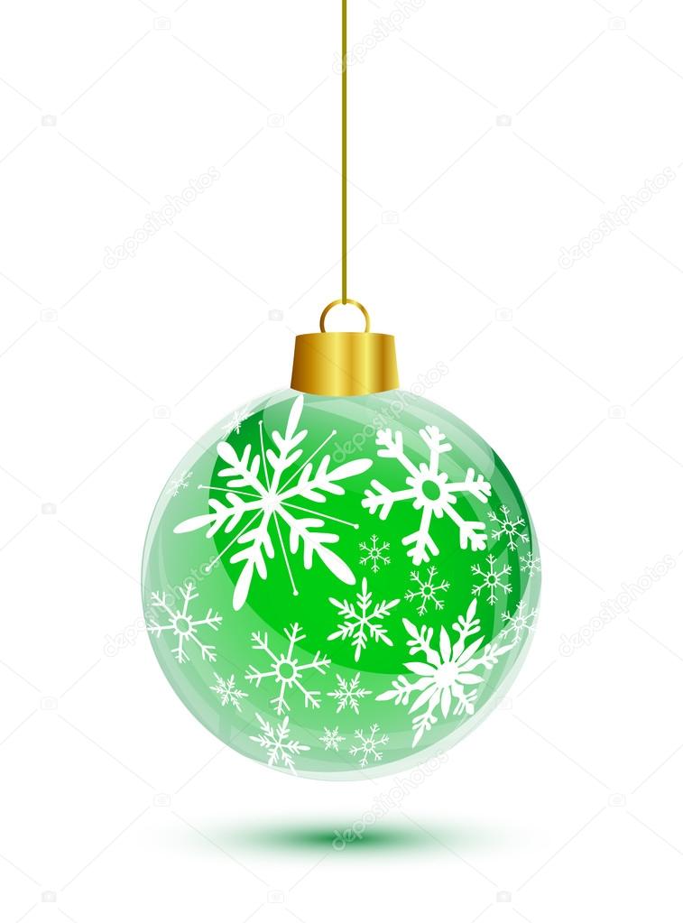 Green christmas ball with snowflakes pattern hanging