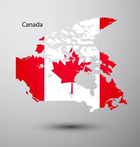 Bandera de Canadá en el mapa — Vector de stock