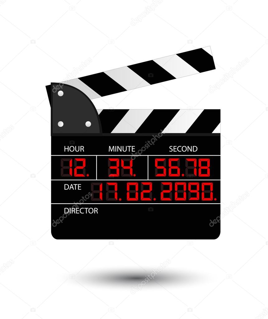 Movie clapper with red digital numbers