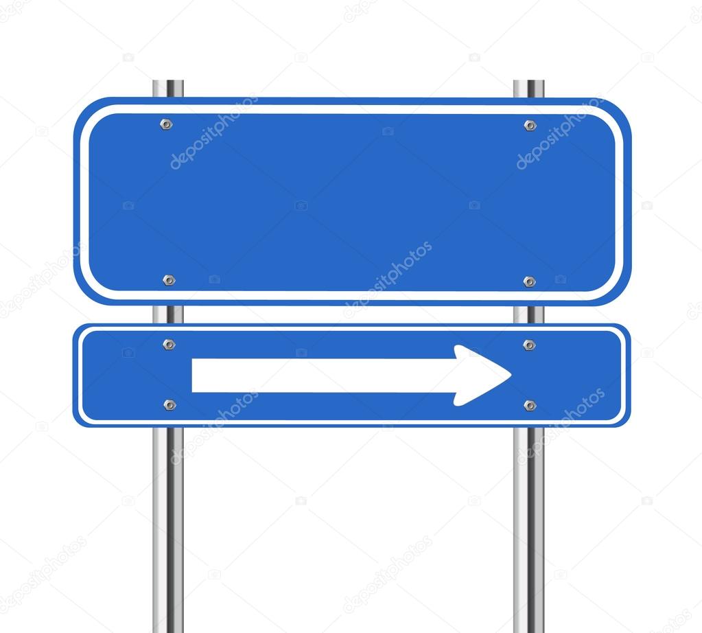 Blank blue traffic sign with white arrow