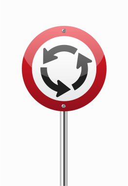 Roundabout crossroad on red traffic sign clipart