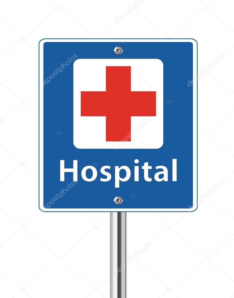 Hospital with red cross sign