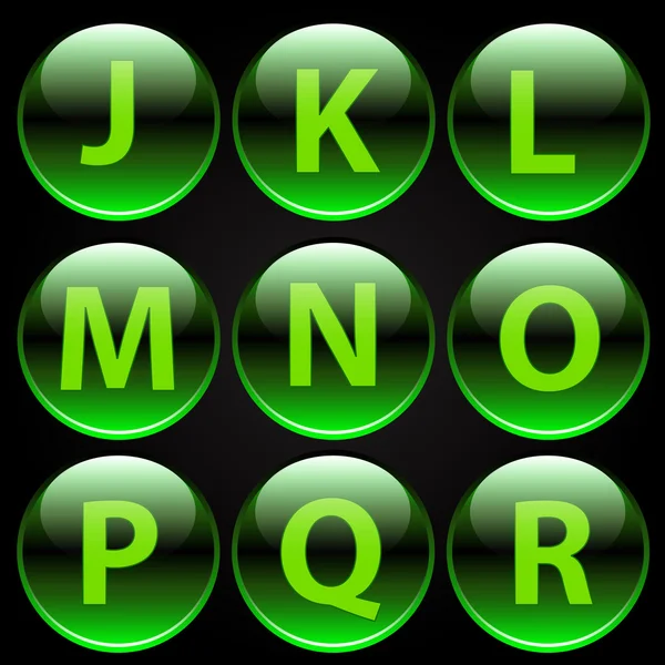 Grüne glänzende Buchstaben (a-i) — Stockvektor