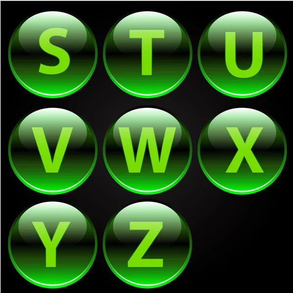 Grüne glänzende Buchstaben des Alphabets (s-z)) — Stockvektor