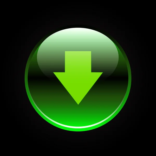 緑の光沢のある矢印ダウン — ストックベクタ