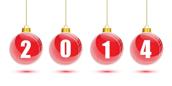 Red christmas balls hanging with 2014 numbers — Stock Vector
