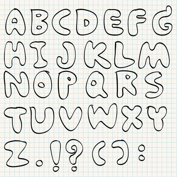 Alphabet dessiné à la main sur papier ligne — Image vectorielle