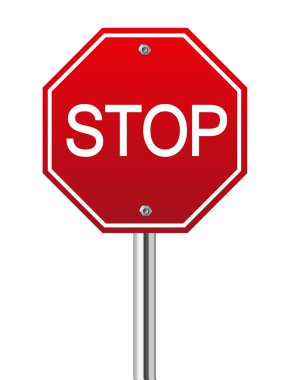 Red traffic stop sign on white clipart