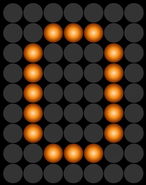 Oranje digitale led nummer 0 alfabet — Stockvector